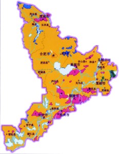 安徽富硒土壤区划图淡红色为富硒区，具有开发潜力