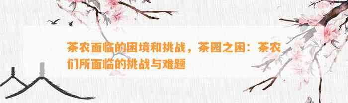 茶农面临的困境和挑战，茶园之困：茶农们所面临的挑战与难题