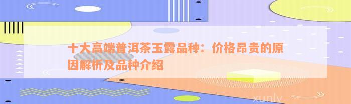 十大高端普洱茶玉露品种：价格昂贵的起因解析及品种介绍